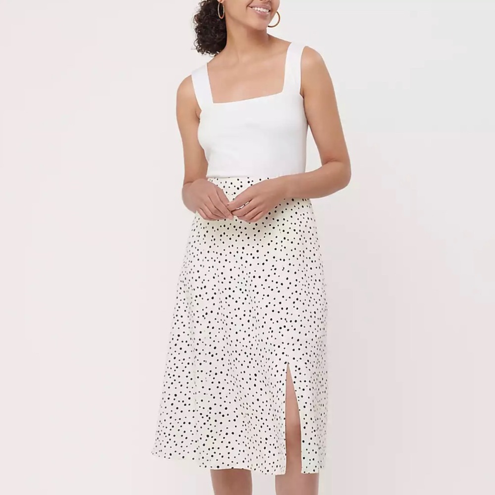 Loft Womens Polka Dot MIDI Flowy Black White Skirt